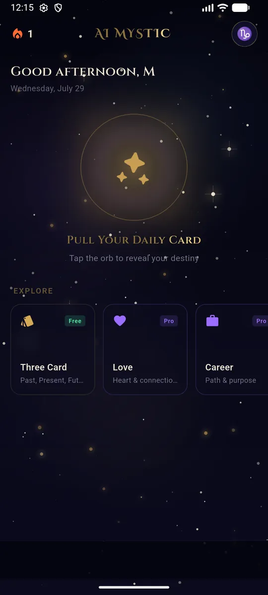 AI Mystic — Daily card orb