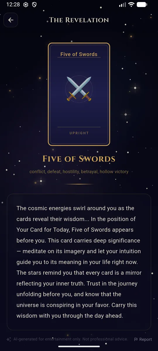 AI Mystic — Card revelation